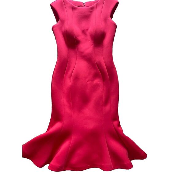 Jovani NWOT $560 Women's Midi Drop Waist Cocktail Scuba Dress Ruffle Hem Size 10 - Picture 2 of 9